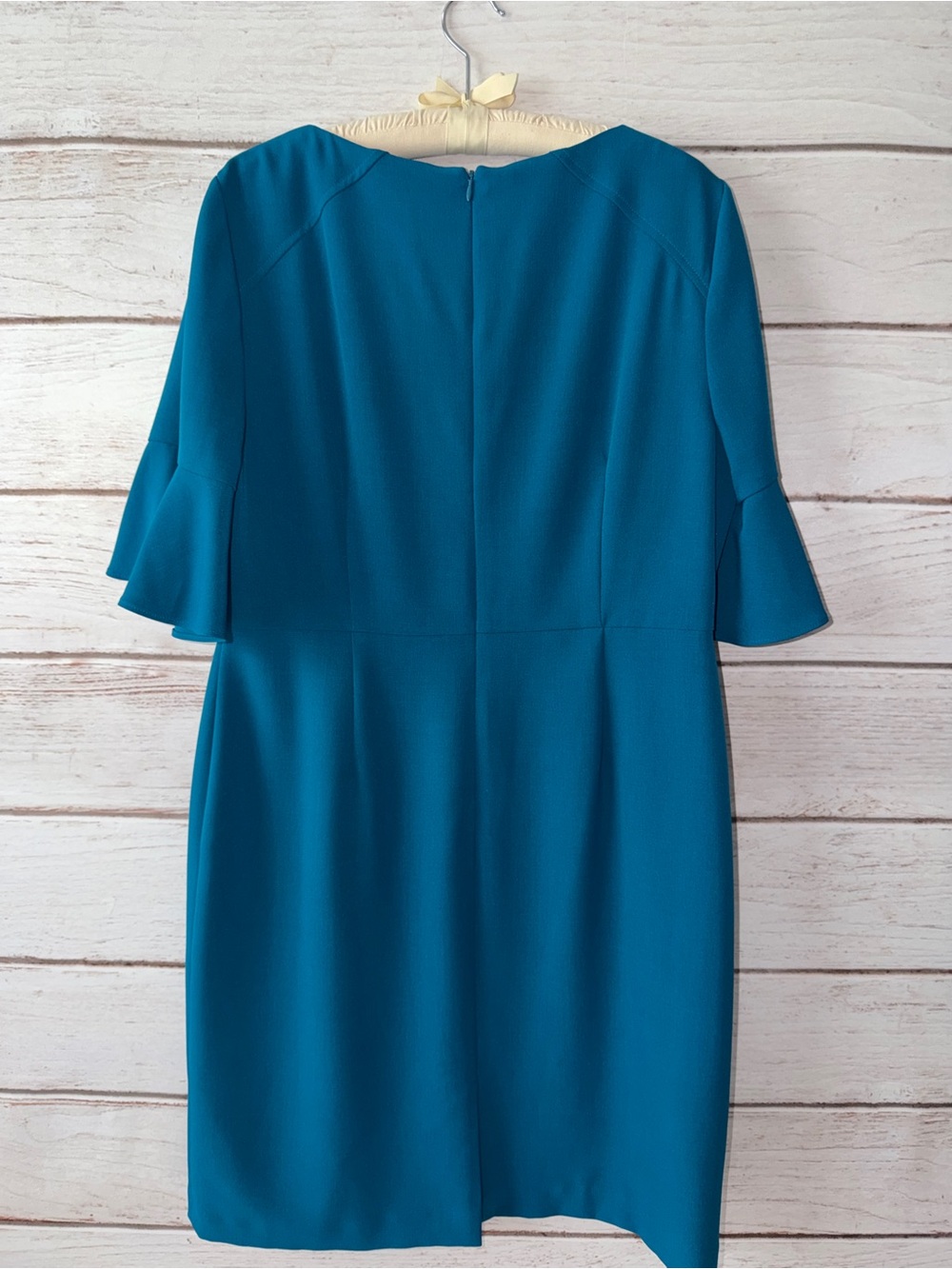 Preston & York Teal Sheath Dress Size 16 Flutter Sleeve Career Cocktail Midi - Picture 2 of 8